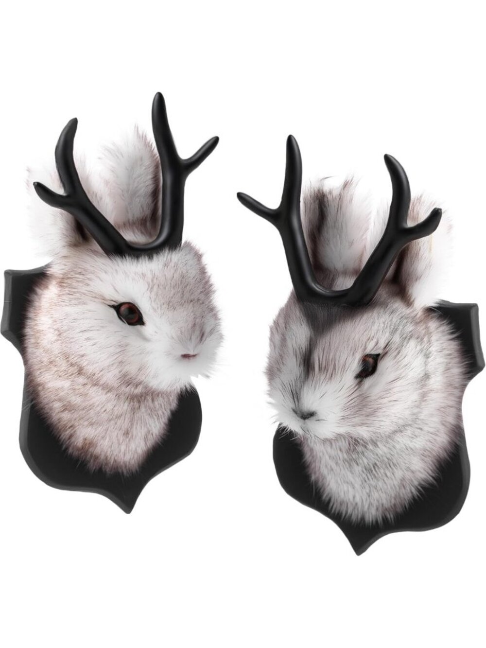Set of 2 Plush Deer Head Wall Mounts - 13” Jackalope Decor for Home
